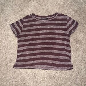 Forever21 Burgundy and White Striped Short Sleeve Crop Top